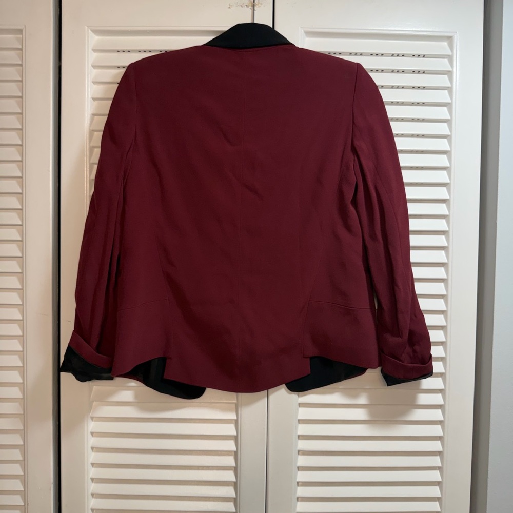 Sandro Elegant Burgundy Blazer with Black Satin Trim Size 36 - Picture 2 of 2
